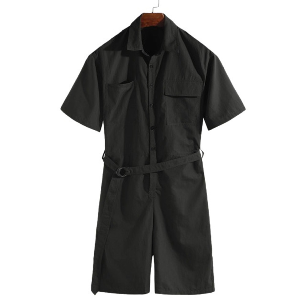 Incerun Mens Black Relaxed Romper Jumpsuit with Pockets and Adjustable Belt 5XL